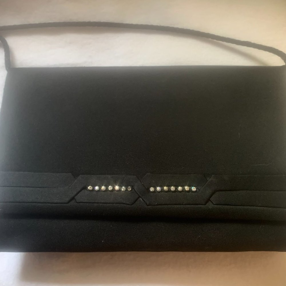 Vintage Carla Marchi Black/Crystal Black "Envelope Clutch" Satin Crossbody - Picture 6 of 7